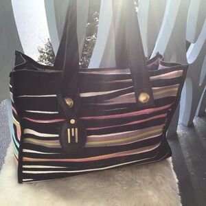 Missoni Signature Multicolor Striped Cotton Canvas Shoulder Leather Straps Trim